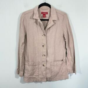 Vintage LOGG Women's Light Brown Linen Button Up Shirt Jacket Size 8